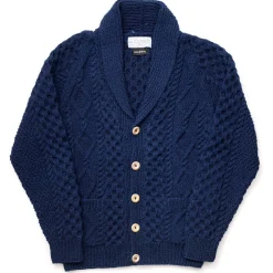 Allevol Knitwear<x Inverallan Shawl Collar Cardigan 6A Indigo Cotton