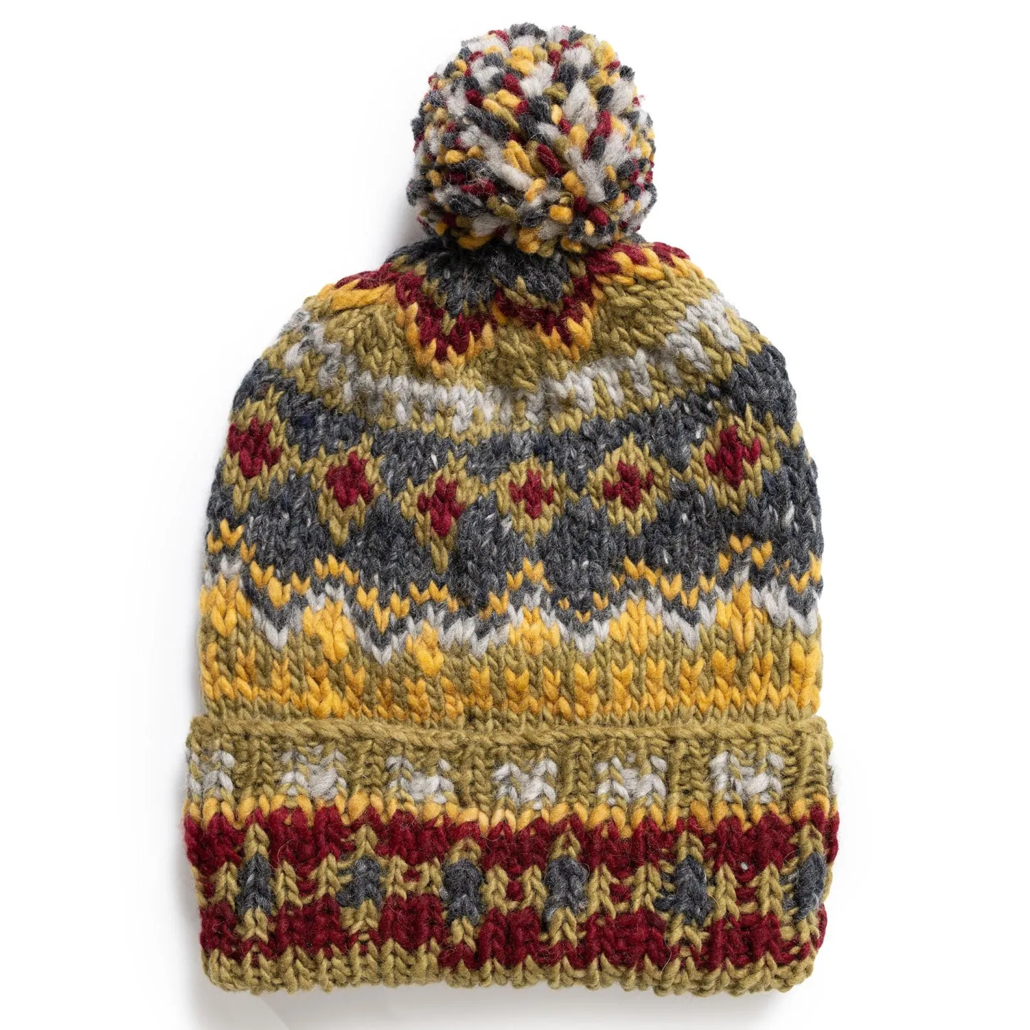 Chamula Knitwear<Double Cuff Cap Fair Isle #3 Dark Alfalfa