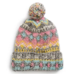 Chamula Knitwear<Double Cuff Cap Fair Isle #3 Pearl Grey #4