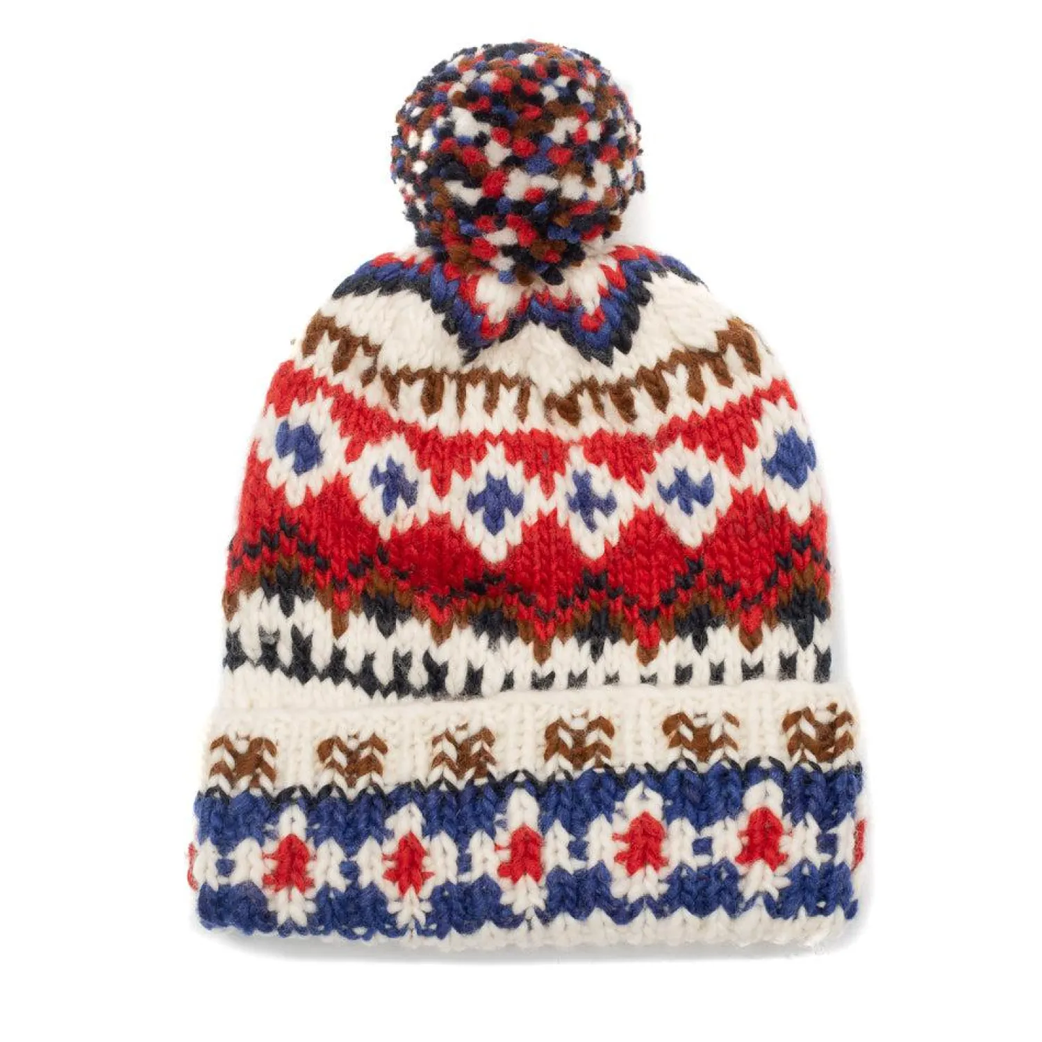 Chamula Knitwear<Double Cuff Cap Fair Isle #3 Ivory #3