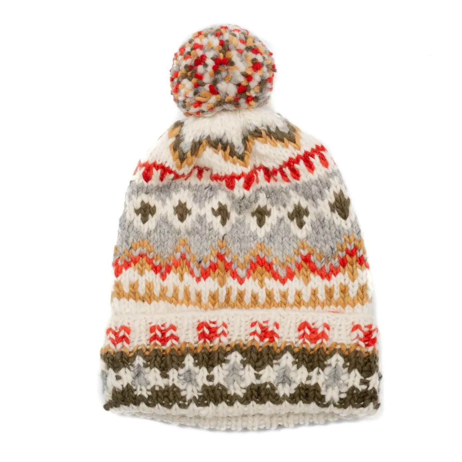 Chamula Knitwear<Double Cuff Cap Fair Isle #3 Ivory #5