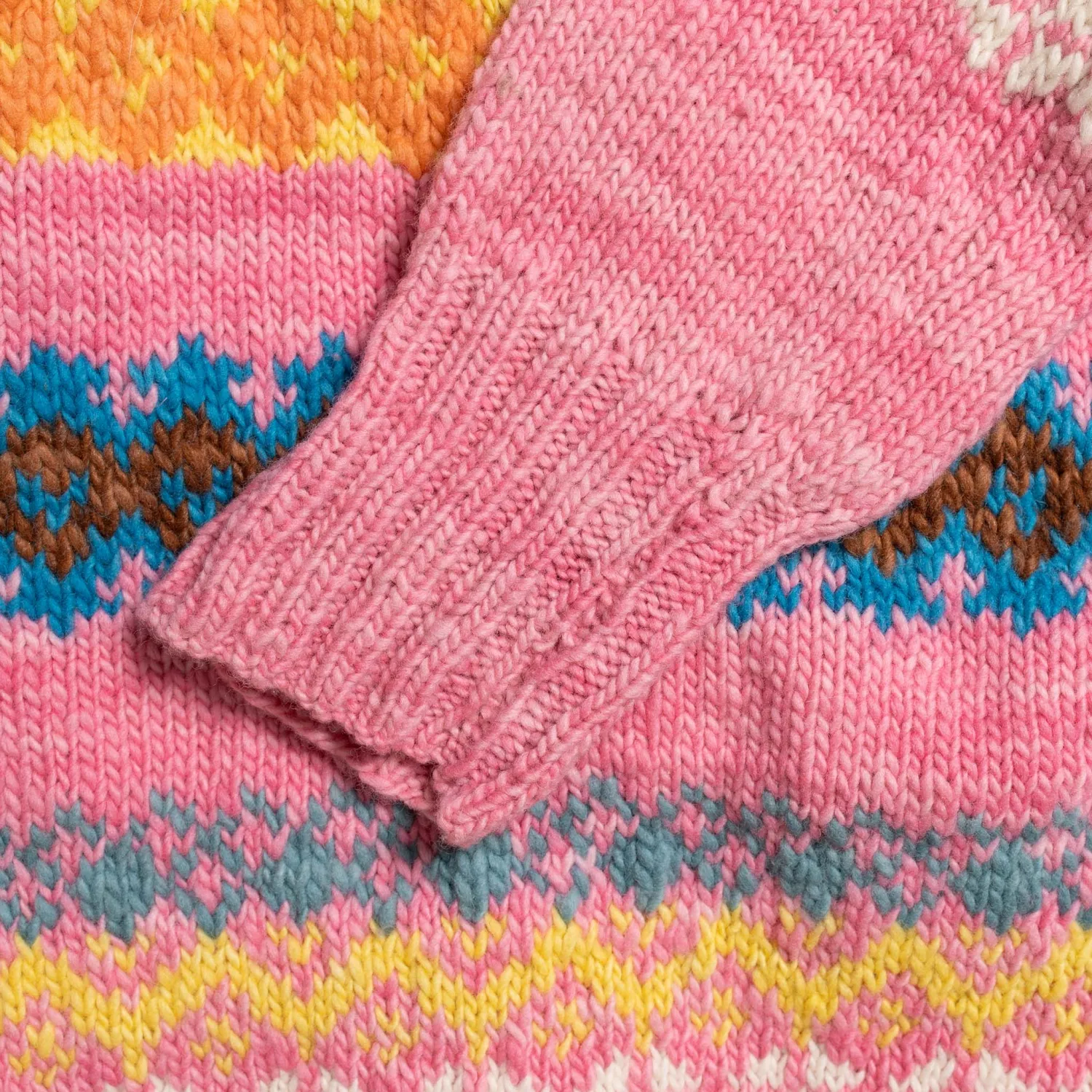 Chamula Knitwear<Fair Isle #8 Pullover Sweater Lt. Pink