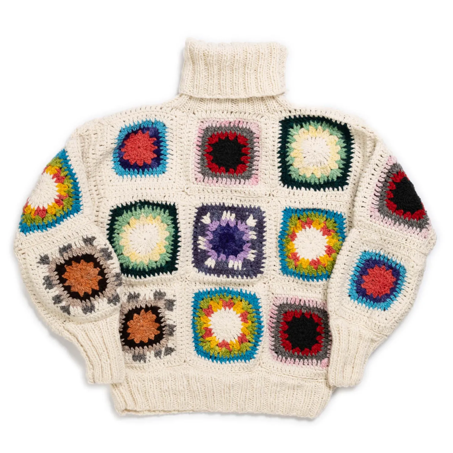 Chamula Knitwear<Granny Square Turtleneck Pullover Ivory