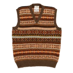 Jamieson's Of Shetland Knitwear|Vests<Jamieson's for Clutch Cafe Fair-Isle V-Neck Slip Over Orange x Brown