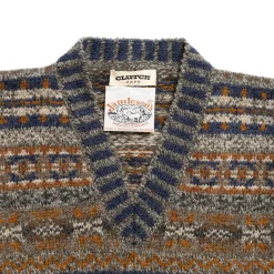 Jamieson's Of Shetland Knitwear<Jamieson's for Clutch Cafe Fair-Isle V-Neck Pullover with Graduated Rib #5 Dark Grey x Navy