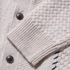 Kuon Knitwear<Multi-Patterned Cardigan w/Hand Stitch Ecru