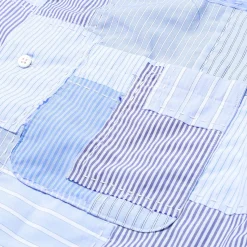 Kuon Shirts<S/S Sashiko Patchwork Camp Collar Shirt Sax