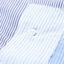 Kuon Shirts<S/S Sashiko Patchwork Camp Collar Shirt Sax