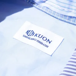 Kuon Shirts<S/S Sashiko Patchwork Camp Collar Shirt Sax