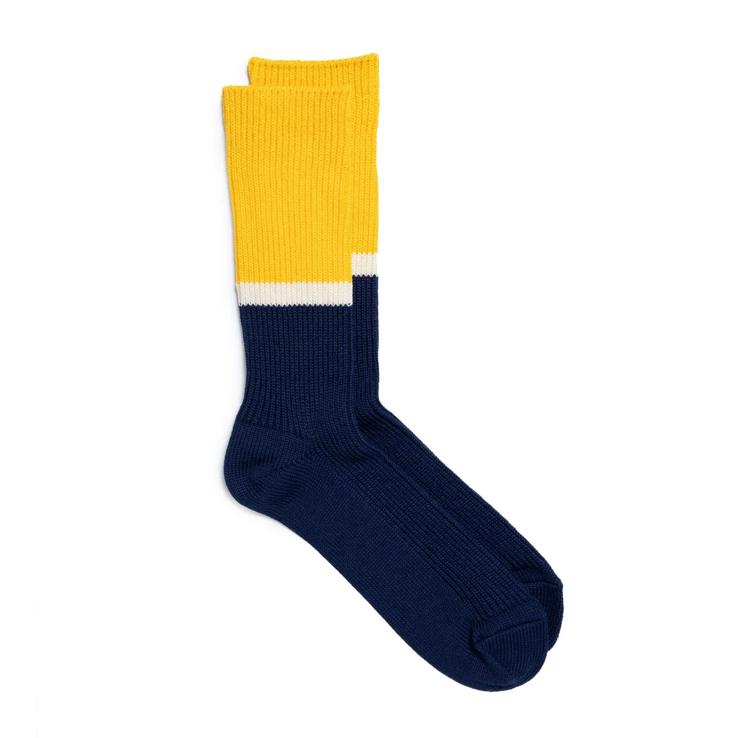 Rototo Rototo<Bicolour Ribbed Crew Socks Yellow/ Navy