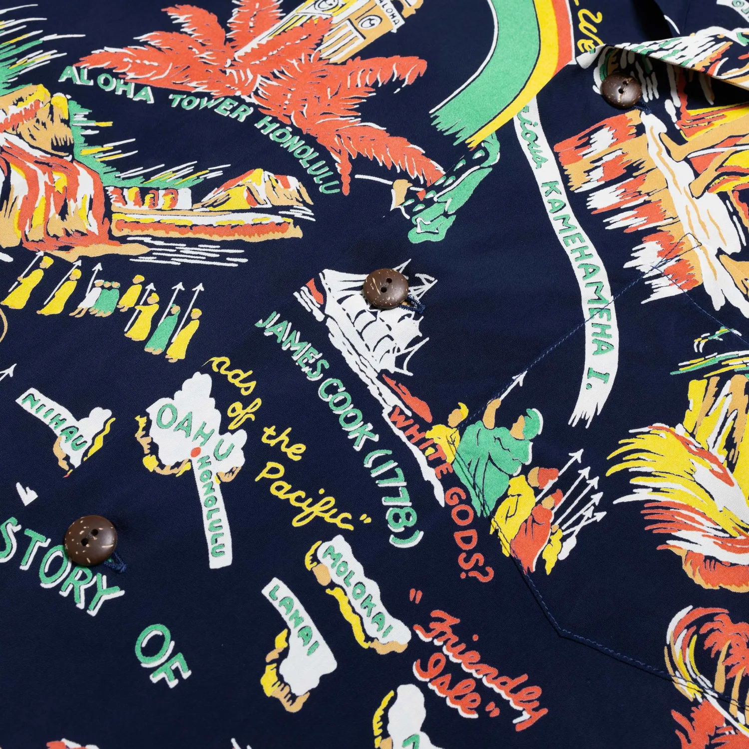 Sun Surf Shirts|Hawaiian Shirt<History Of The Islands Hawaiian Shirt Navy